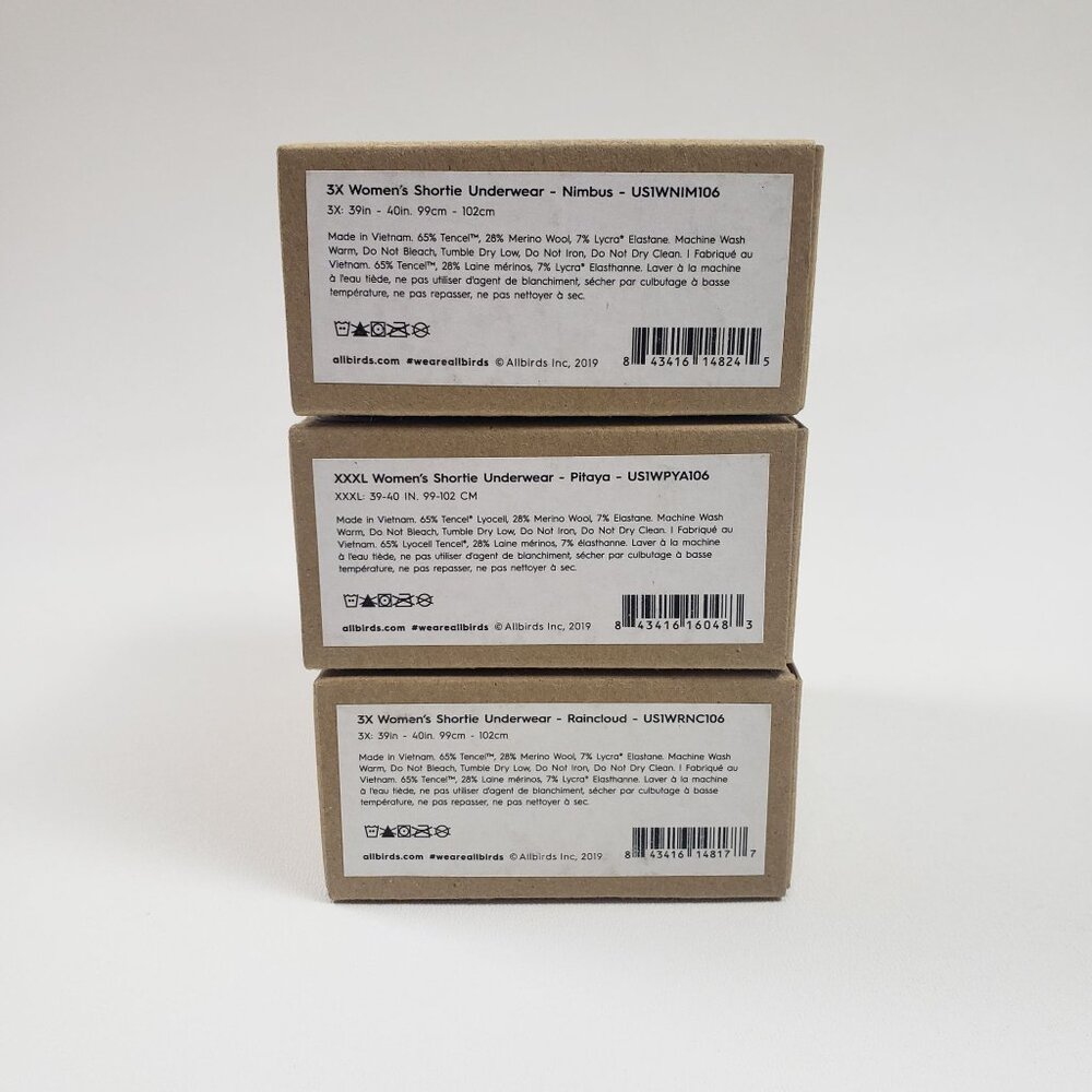 Allbirds Womens Shortie Underwear Trino 3-Pack 3X & XXXL Nimbus Pitaya Raincloud - Picture 3 of 15